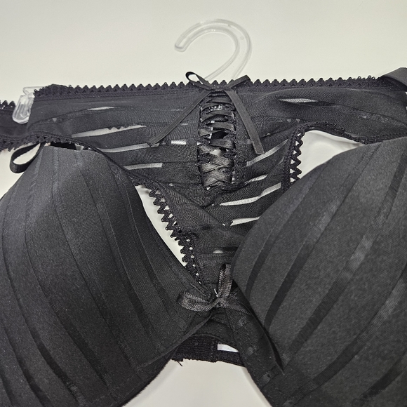 Rampage Intimates 2 Piece Set 34C/M Black Bra Underwear Panty Thong NEW - Picture 15 of 17